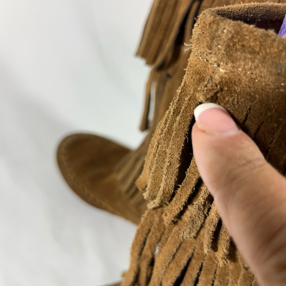 MAKALU CALIFORNIA NALANI SUEDE LEATHER BOOTS TIERED FRINGE GIRLS BROWN 3.5 YOUTH - Picture 12 of 13